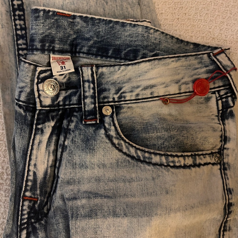 True Religion Blue and White Men Jeans